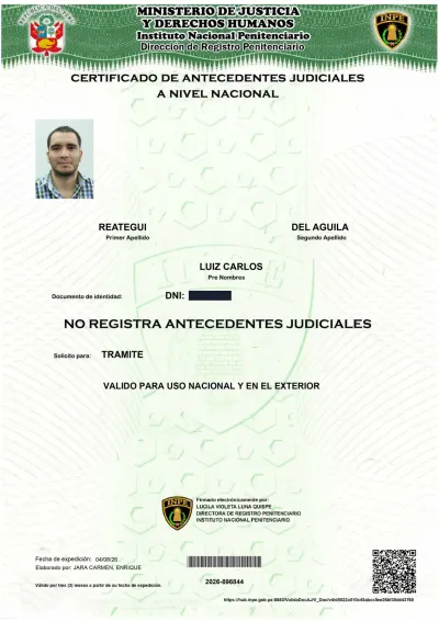 Miniatura del documento: Certificado de Antecedentes Judiciales — INPE, 04/08/2026