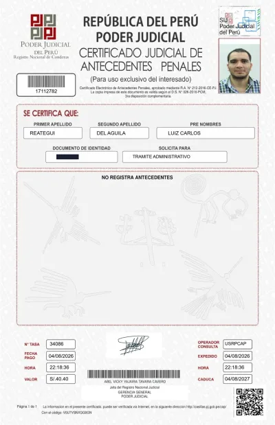 Miniatura del documento: Certificado de Antecedentes Penales — Poder Judicial, 04/08/2026