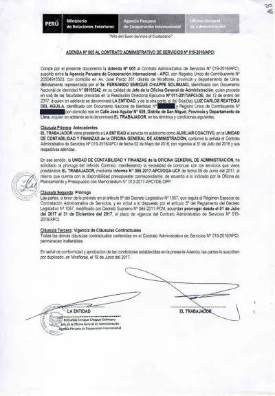 Miniatura del documento: Contrato como Auxiliar Coactivo — APCI, Cancillería