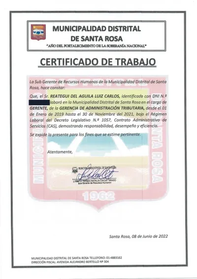 Miniatura del documento: Certificado como Gerente de Administración Tributaria — Santa Rosa