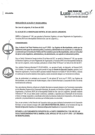 Miniatura del documento: Resolución de encargo coactivo, página 1 — SJL