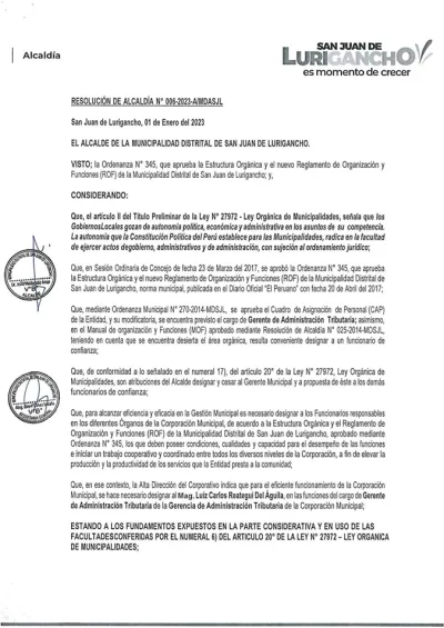 Miniatura del documento: Resolución de designación, página 1 — San Juan de Lurigancho