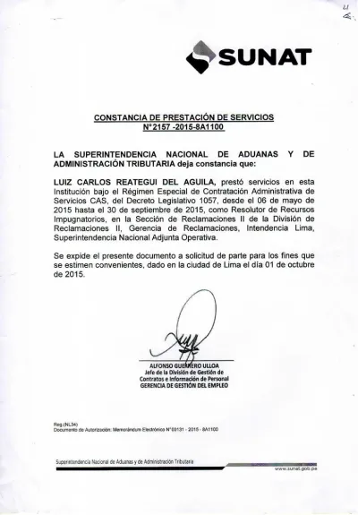 Miniatura del documento: Constancia como Resolutor de Recursos Impugnatorios — SUNAT